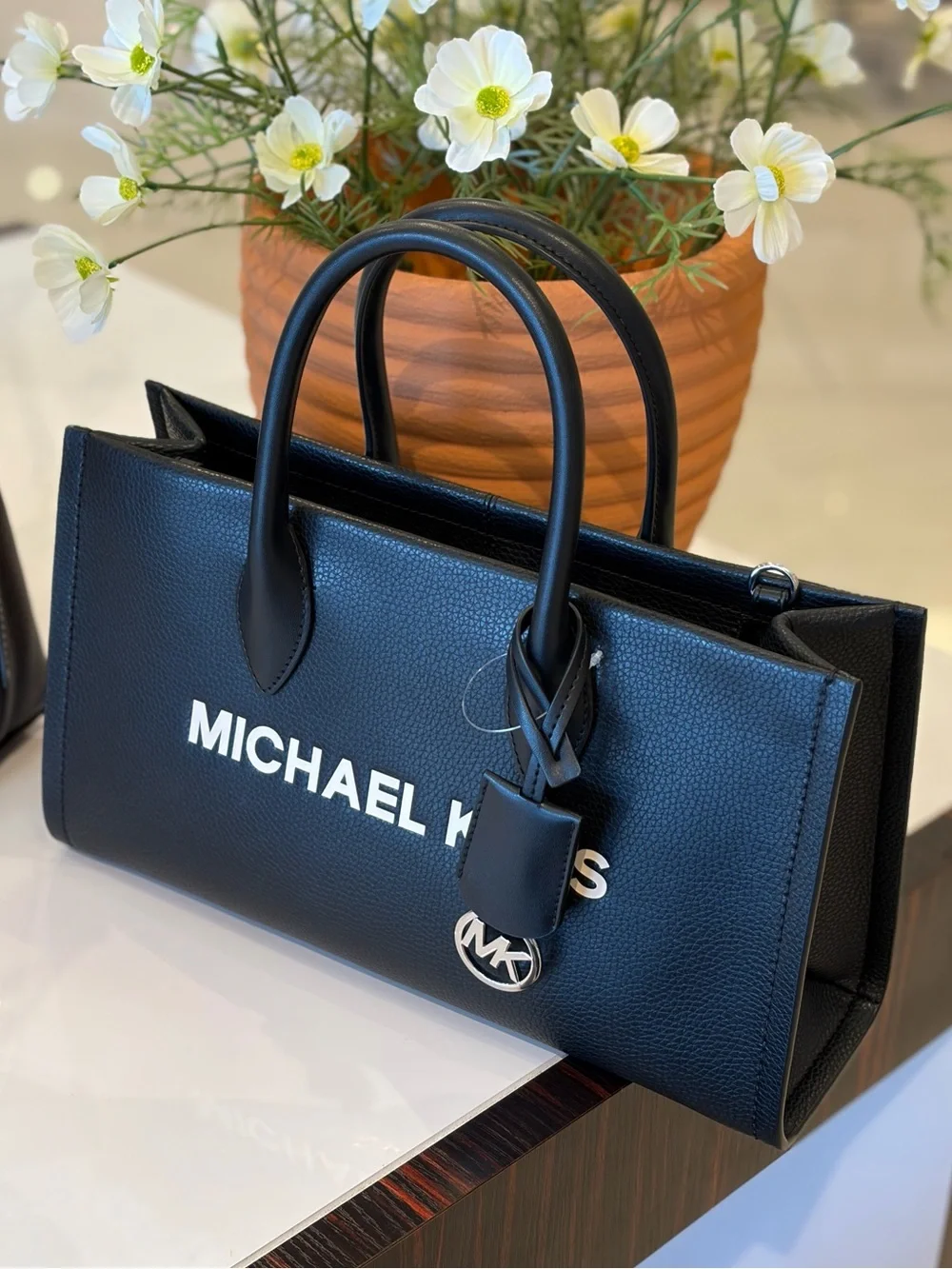Michael Kors Black Leather Logo Satchel Tote Crossbody